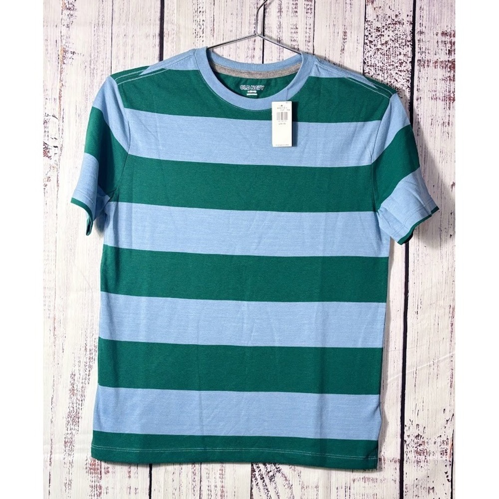Boys Green Blue Striped T Shirt Size 10/12 NWT Casual Preppy Tee